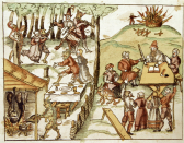 Matka provdává svou dceru ďáblu, obě jsou za to souzeny a popraveny. Ze sbírky Johanna Jacoba Wicka, švýcarský kanton Bern, 1568.