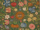 ZELENÉ VELUM NA KALICH S KVĚTY. Morava (?), 1660–1670. Vyšivka pestrobarevným hedvábím na síťovině Římskokatolická farnost sv. Václava Olomouc.