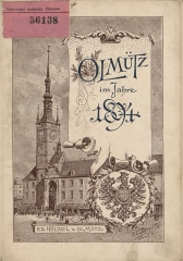 Titulní list pamětního spisu o Olomouci. (GRAESER, Carl a MÜLLER, Willibald. Olmütz im Jahre 1894: Denkschrift aus Anlass des Ankaufes der Festungsgründe durch die Stadtge-meinde. Olmütz: Ed. Hölzel’s Buchhandlung, 1894.  VKOL, sign. 56.138).