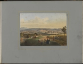 Barevná litografie s pohledem na Olomouc z Tabulového vrchu. (Malerisch-historisches Album von Mähren und Schlesien. Olmütz: Eduard Hölzel Buch-und Kunsthändler, [1857–1860].