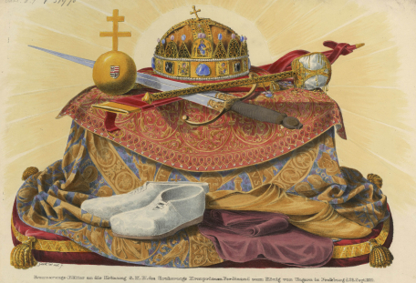 Korunovační slavnost v Prešpurku. Ferdinand V. mladším uherským králem